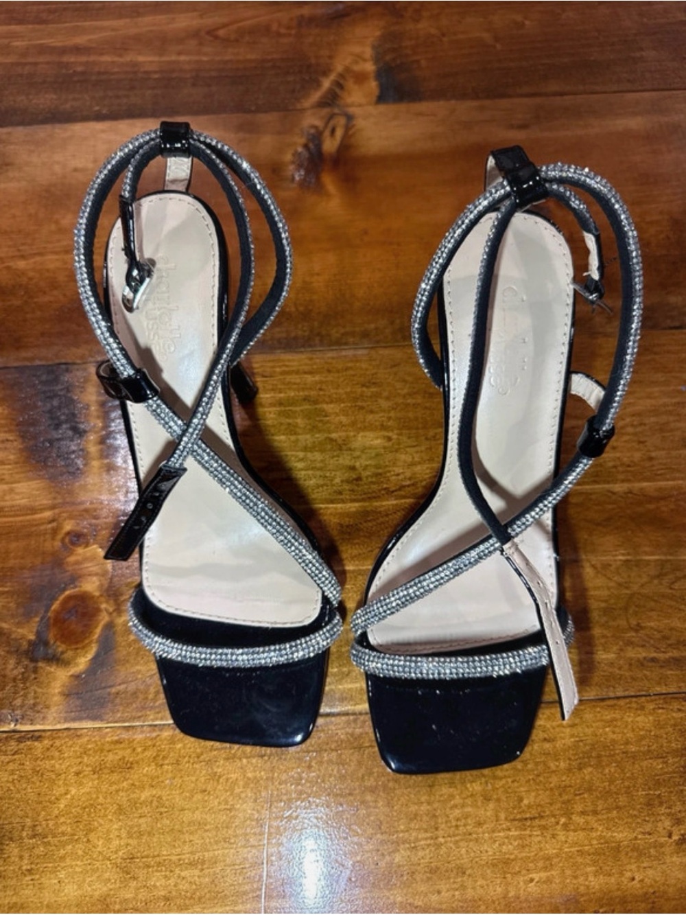 Charlotte Russe Black Rhinestone Strap Heels